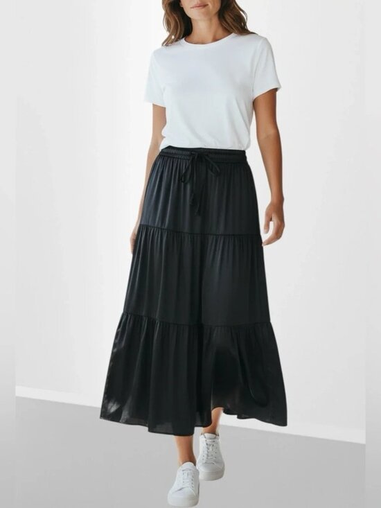 Joie Dresses & Skirts - Joie Women's Black Tiered Maxi Skirt - Casual Drawstring Waist Size L